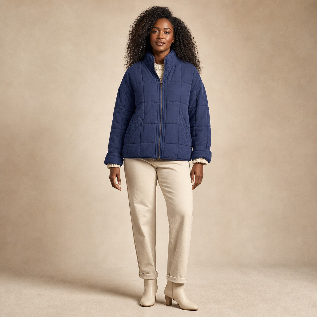 Quilted Comfortable Jacket For Women in Navy Blue – Mampierimoda Premium Womenswear