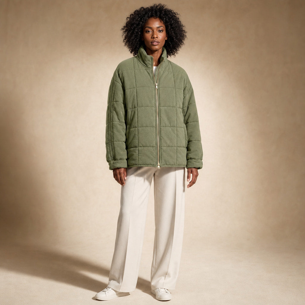 Quilted Comfortable Jacket For Women in Olive Green – Mampierimoda Premium Womenswear