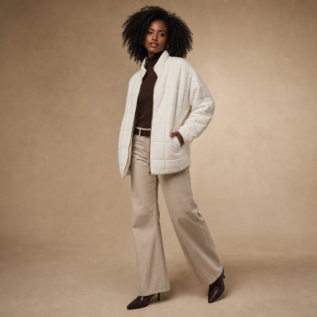 Quilted Comfortable Jacket For Women White – Side Angle View