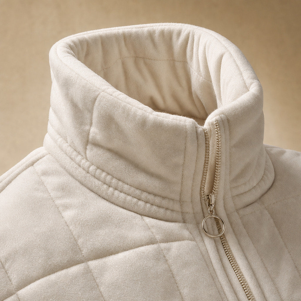 Quilted Comfortable Jacket For Women White – Fabric and Detail Close-Up