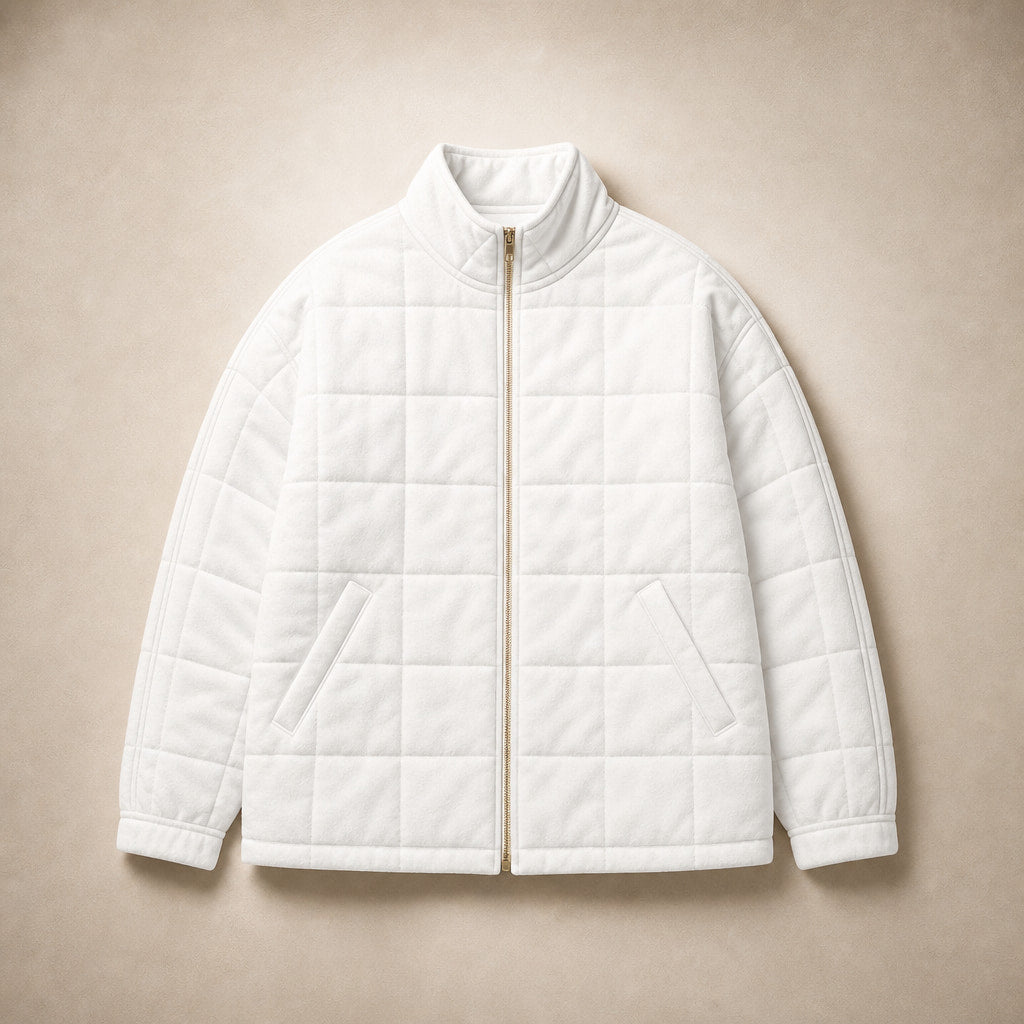 Quilted Comfortable Jacket For Women White – Flat Lay Product Photo