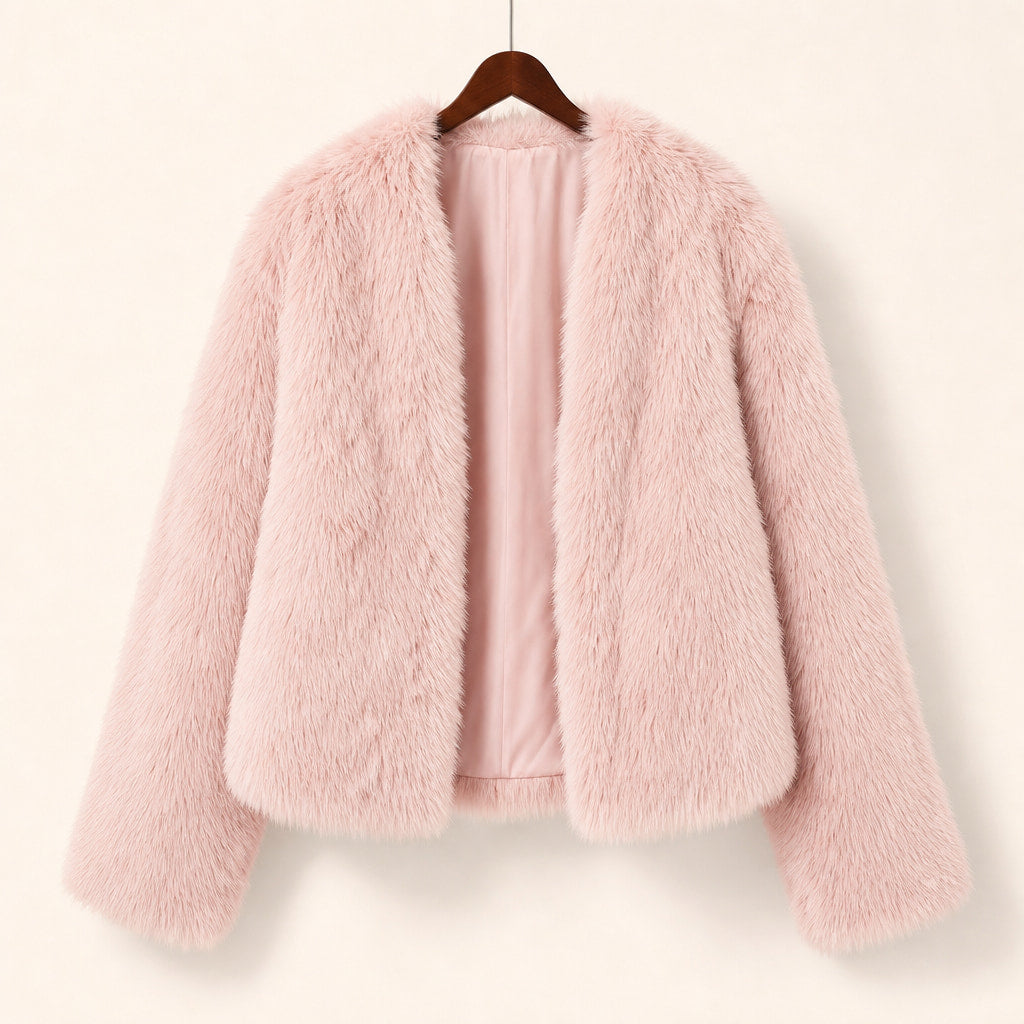 Shaggy Faux Fur Coat Luxury Oversized Winter Jacket Wide Lapel For Women Pink – Product Photo