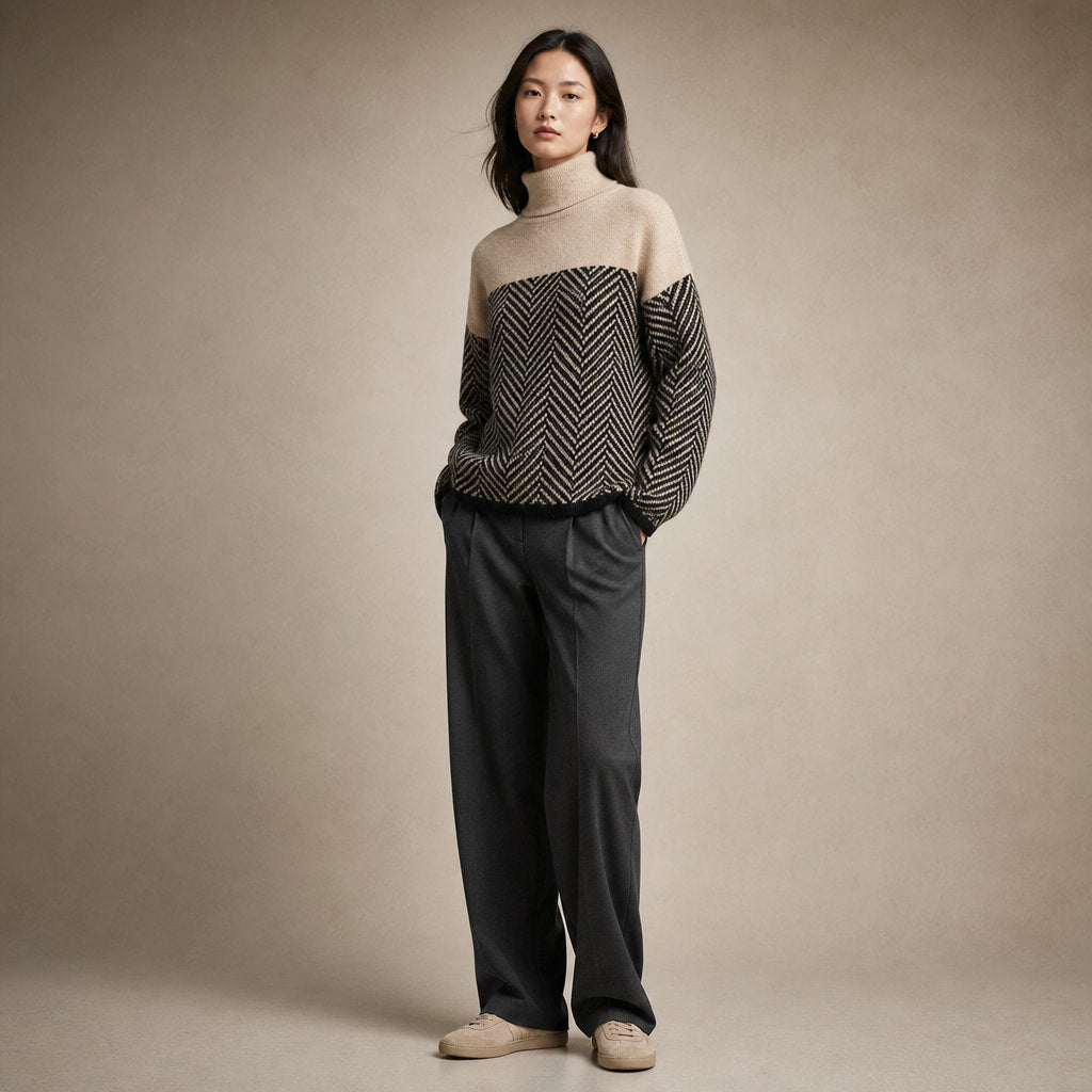 Soft Turtleneck Sweater For Women Beige – Side Angle View