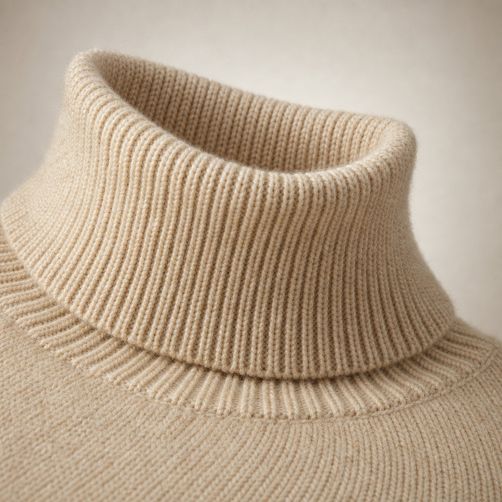 Soft Turtleneck Sweater For Women Beige – Fabric and Detail Close-Up