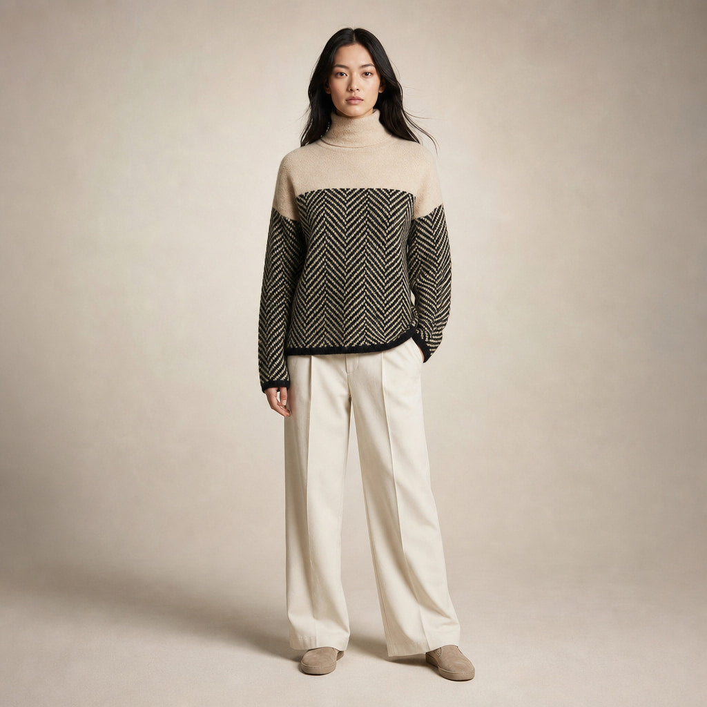 Soft Turtleneck Sweater For Women Beige – Full Look