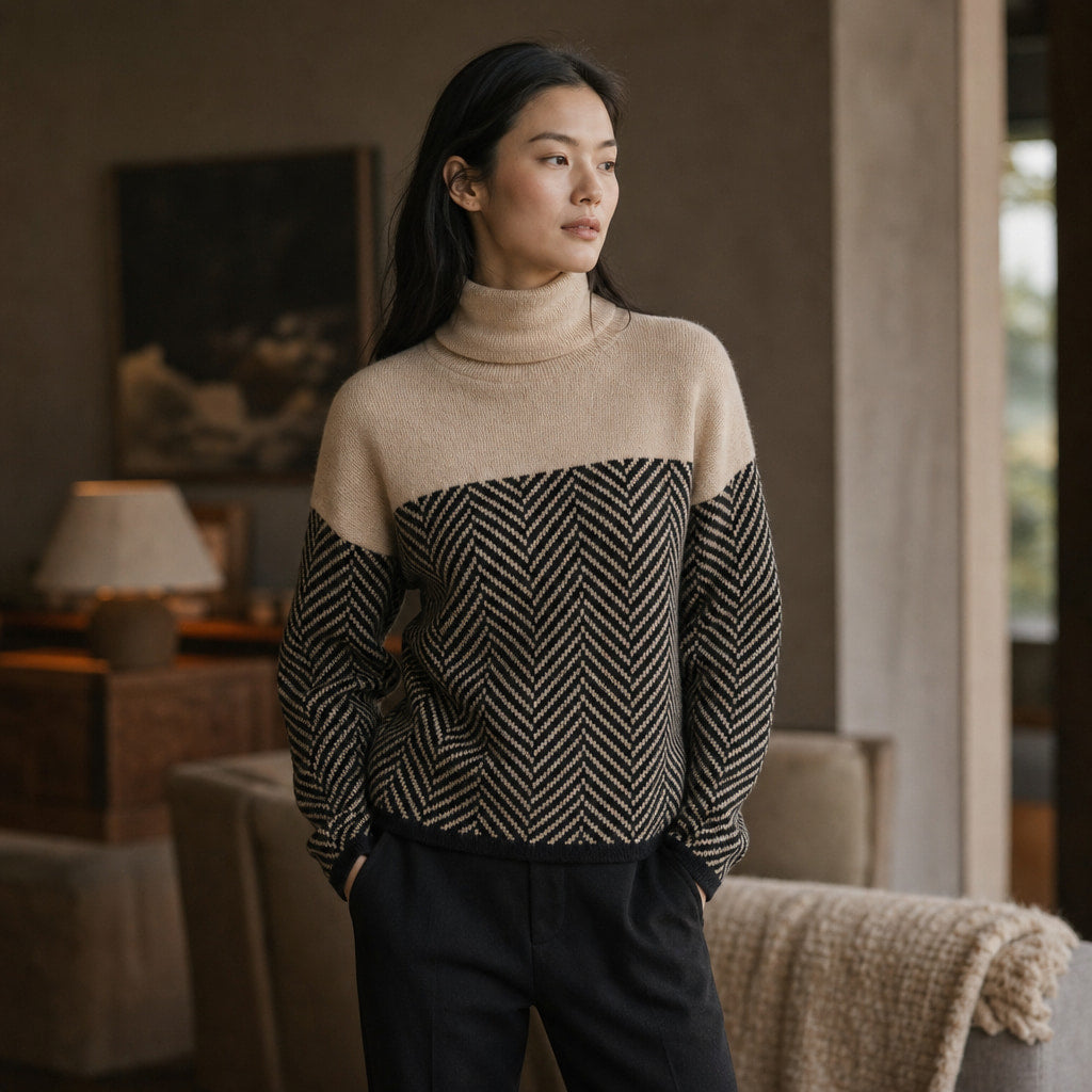 Soft Turtleneck Sweater For Women Beige – Styled Editorial Shot