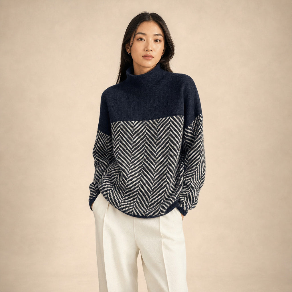 Soft Turtleneck Sweater For Women in Navy – Mampierimoda Premium Womenswear