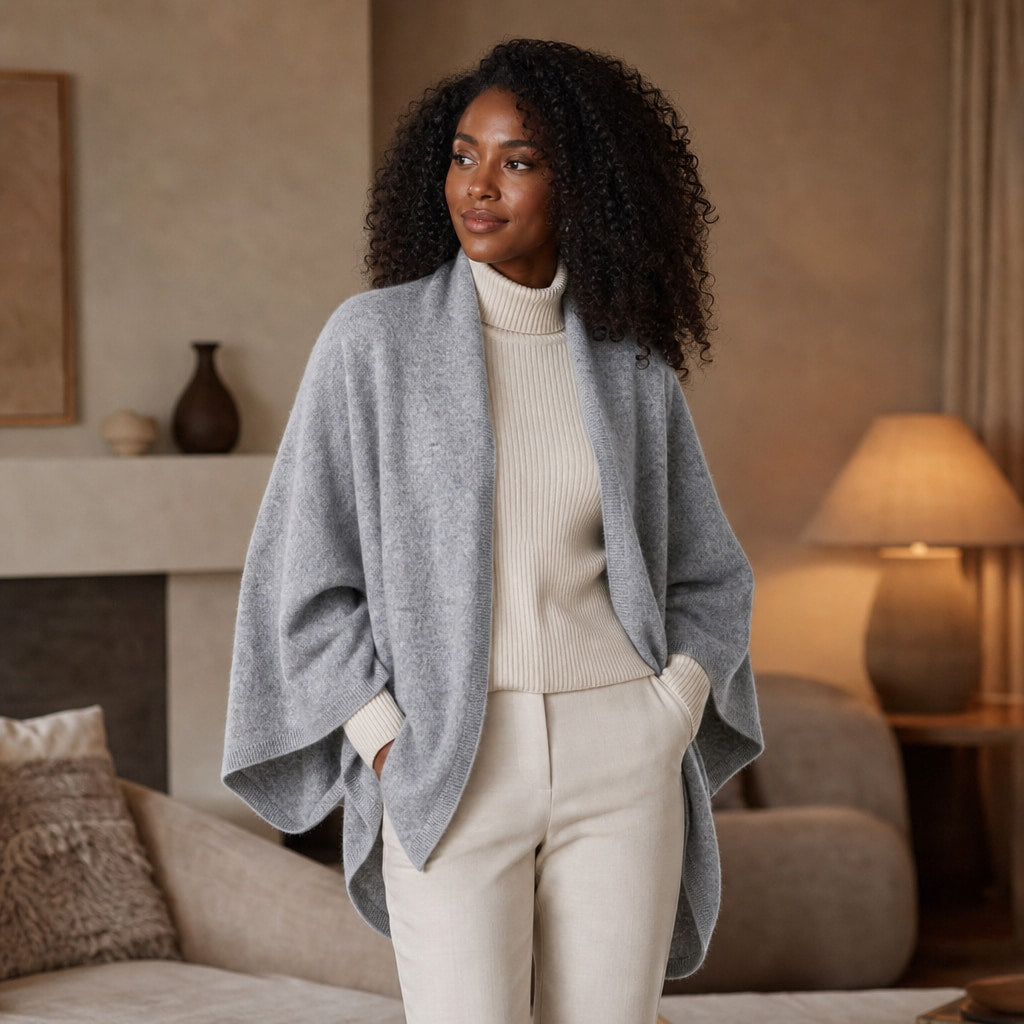 Soft Wool Wrap For Women Light Gray – Styled Editorial Shot