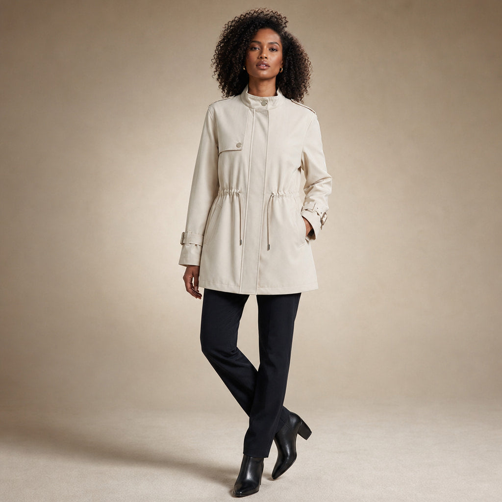 Timeless Elegant Trench Coat For Women White – Side Angle View