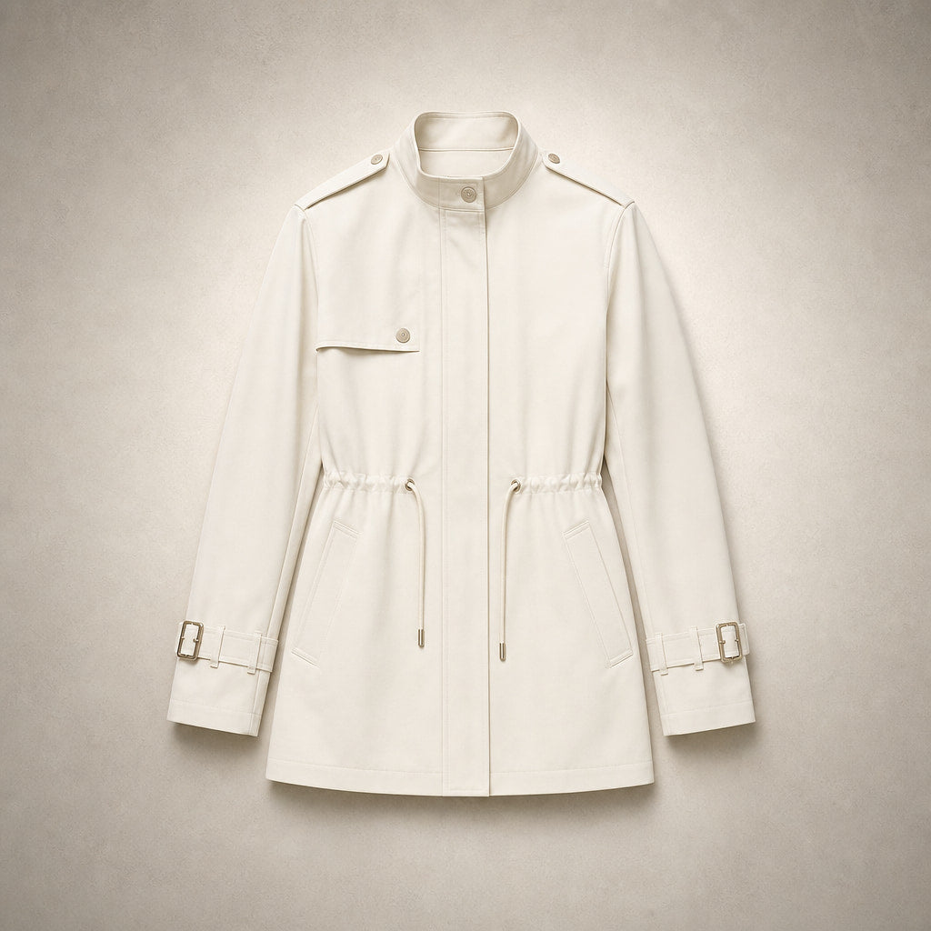 Timeless Elegant Trench Coat For Women White – Flat Lay Product Photo