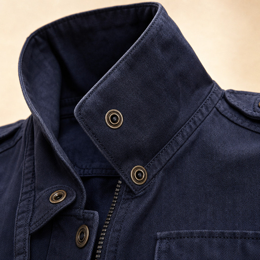 Utility Jacket with Waist Detail and Flap Pockets For Women Blue – Fabric and Detail Close-Up