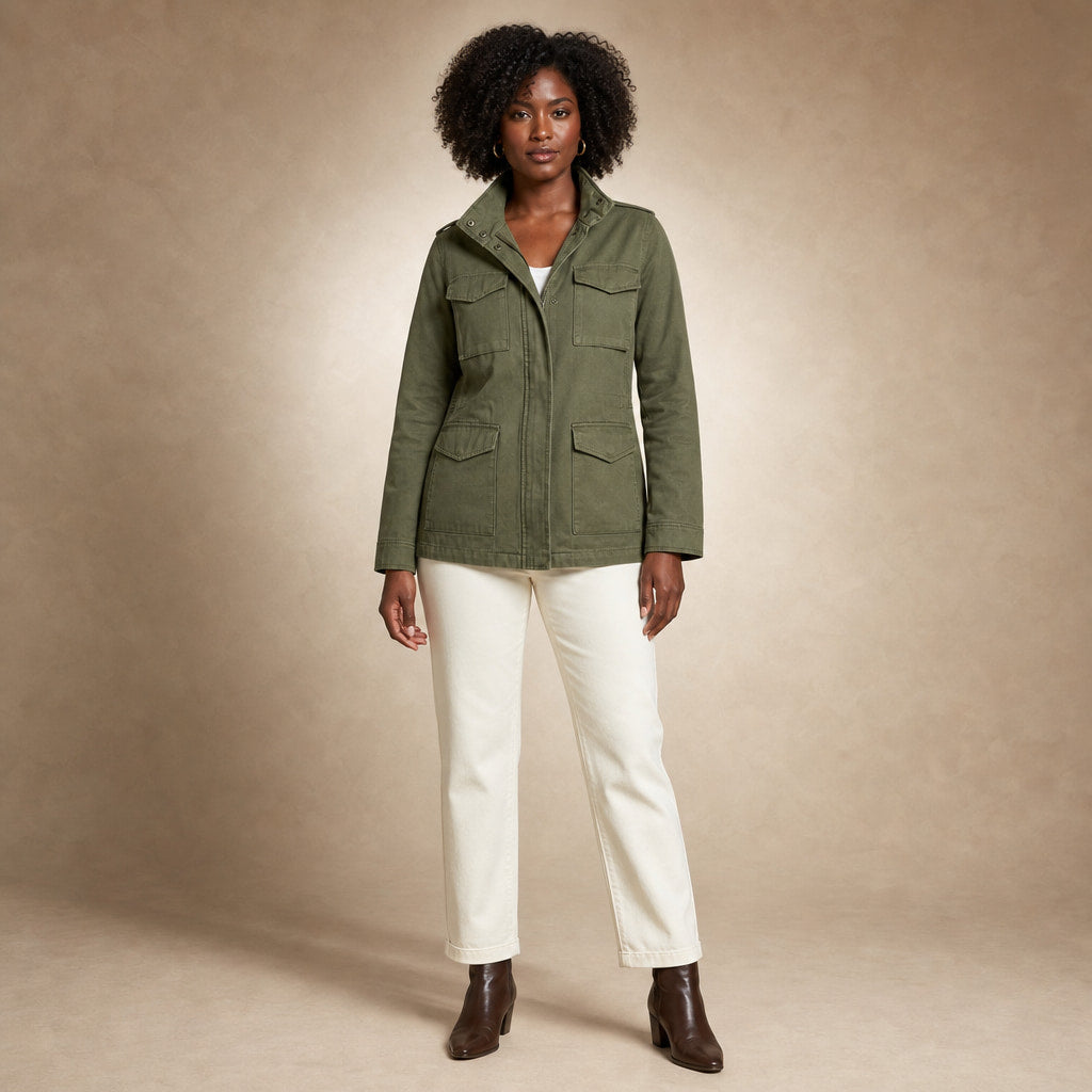 Utility Jacket with Waist Detail and Flap Pockets For Women in Green – Mampierimoda Premium Womenswear