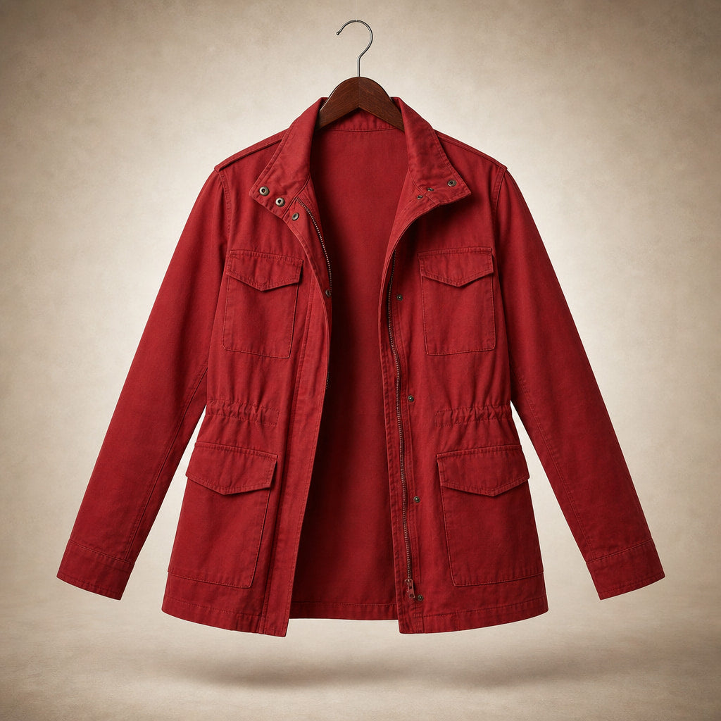 Utility Jacket with Waist Detail and Flap Pockets For Women Red – Product Photo