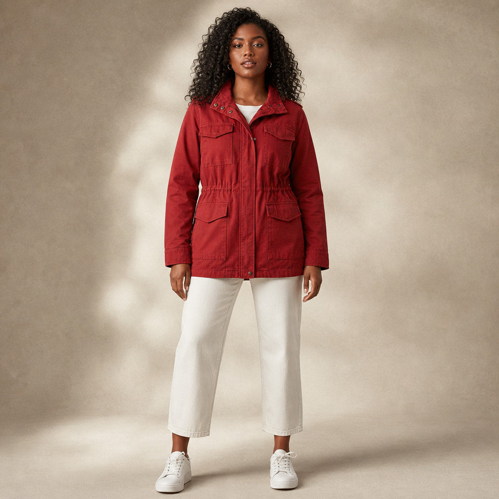 Utility Jacket with Waist Detail and Flap Pockets For Women in Red – Mampierimoda Premium Womenswear