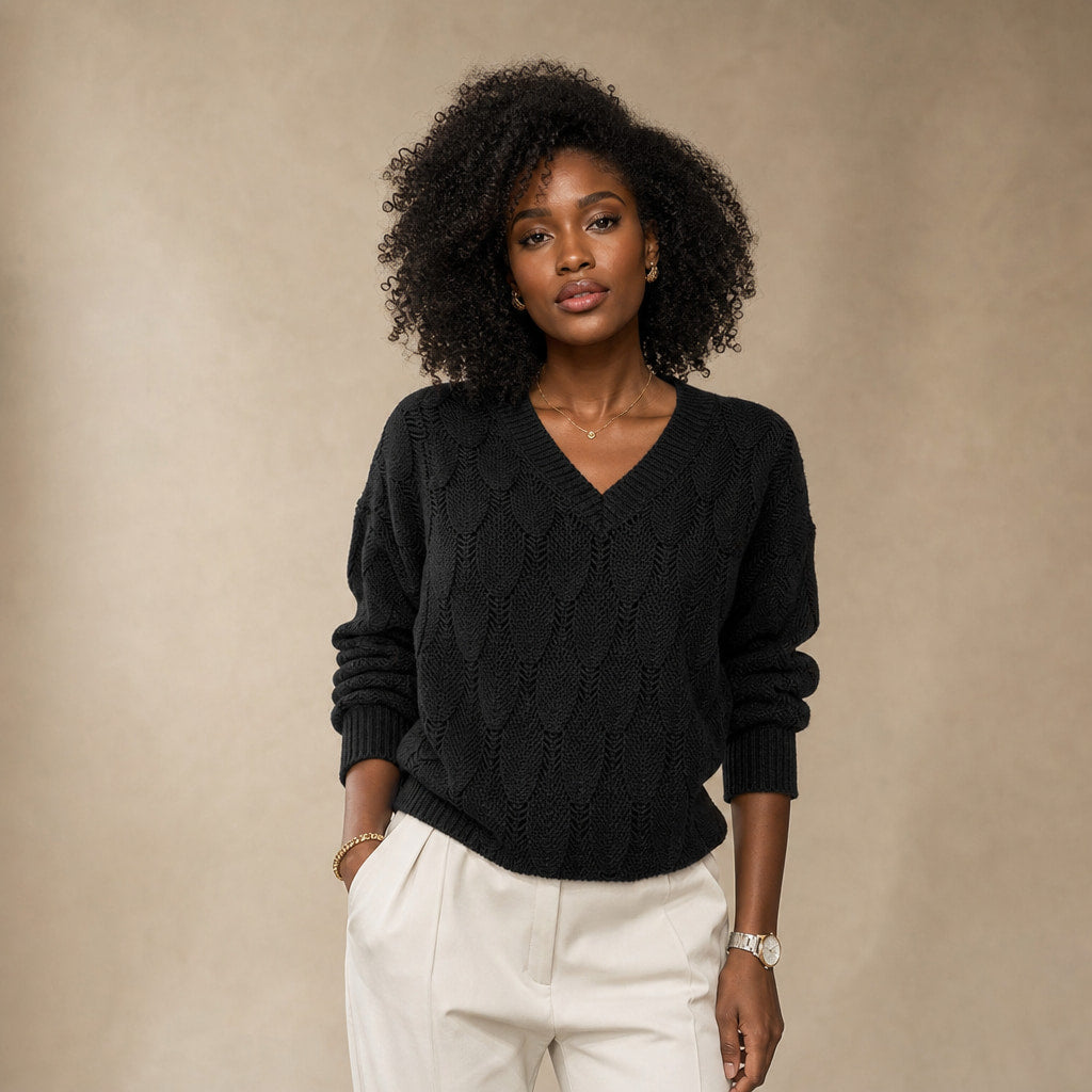 V-Neck Sweater For Women in Black – Mampierimoda Premium Womenswear