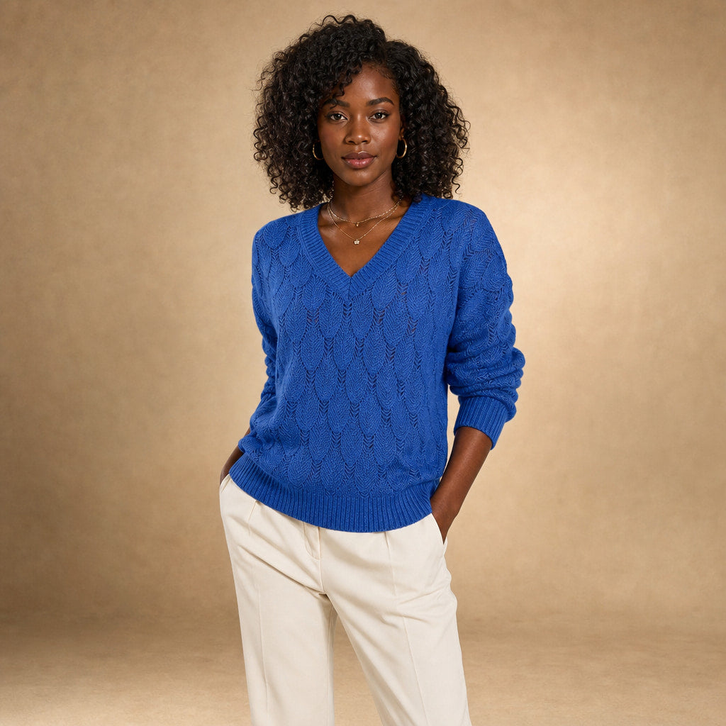 V-Neck Sweater For Women in Blue – Mampierimoda Premium Womenswear