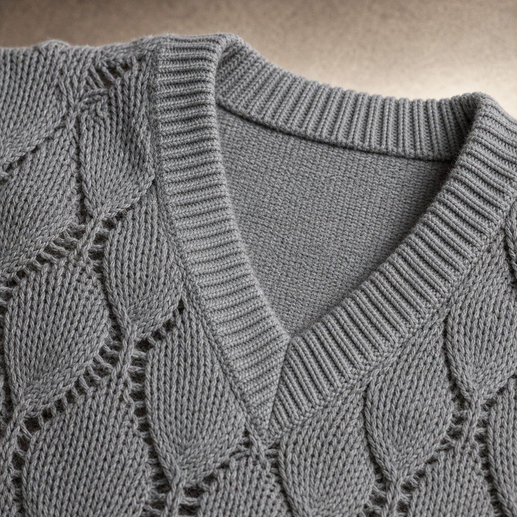 V-Neck Sweater For Women Grey – Fabric and Detail Close-Up