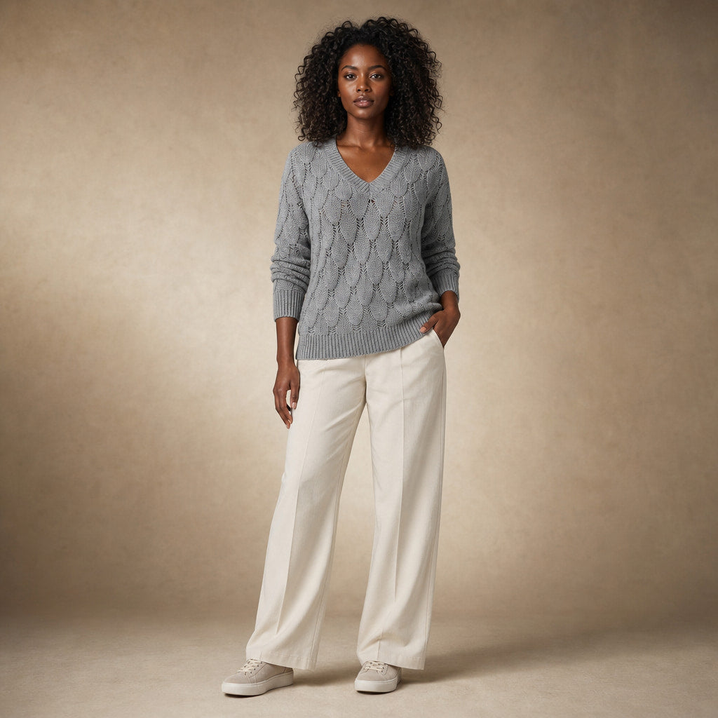 V-Neck Sweater For Women Grey – Full Look