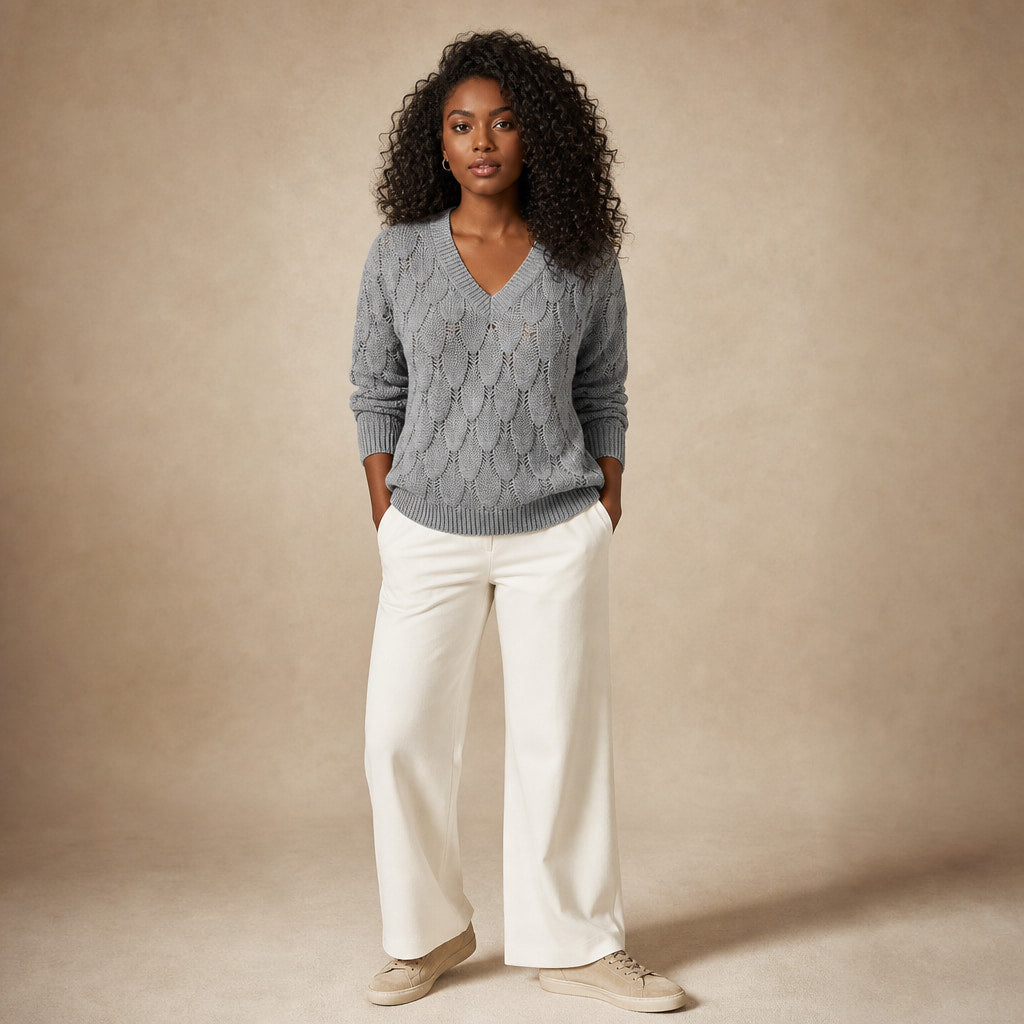 V-Neck Sweater For Women in Grey – Mampierimoda Premium Womenswear