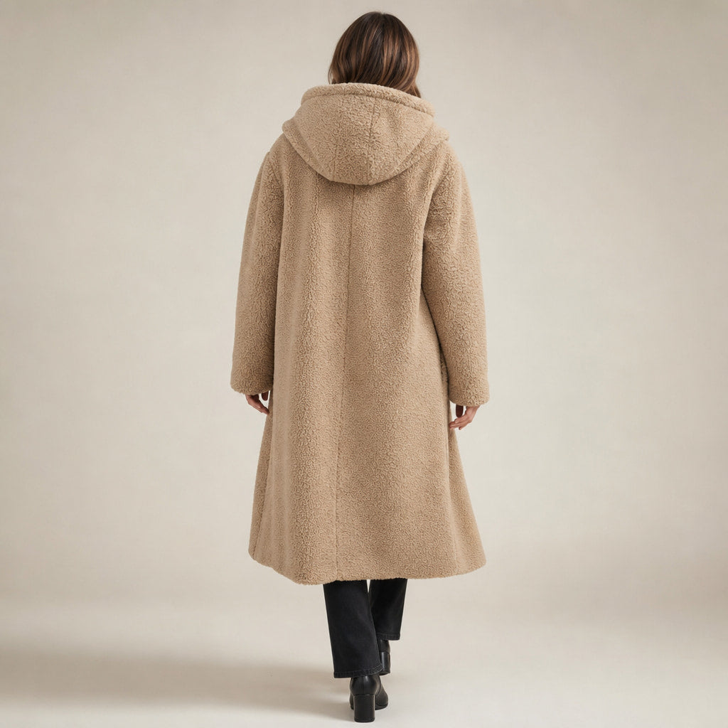 Warm Long Teddy Coat with Luxurious Fleece Lining For Women Beige – Full Look