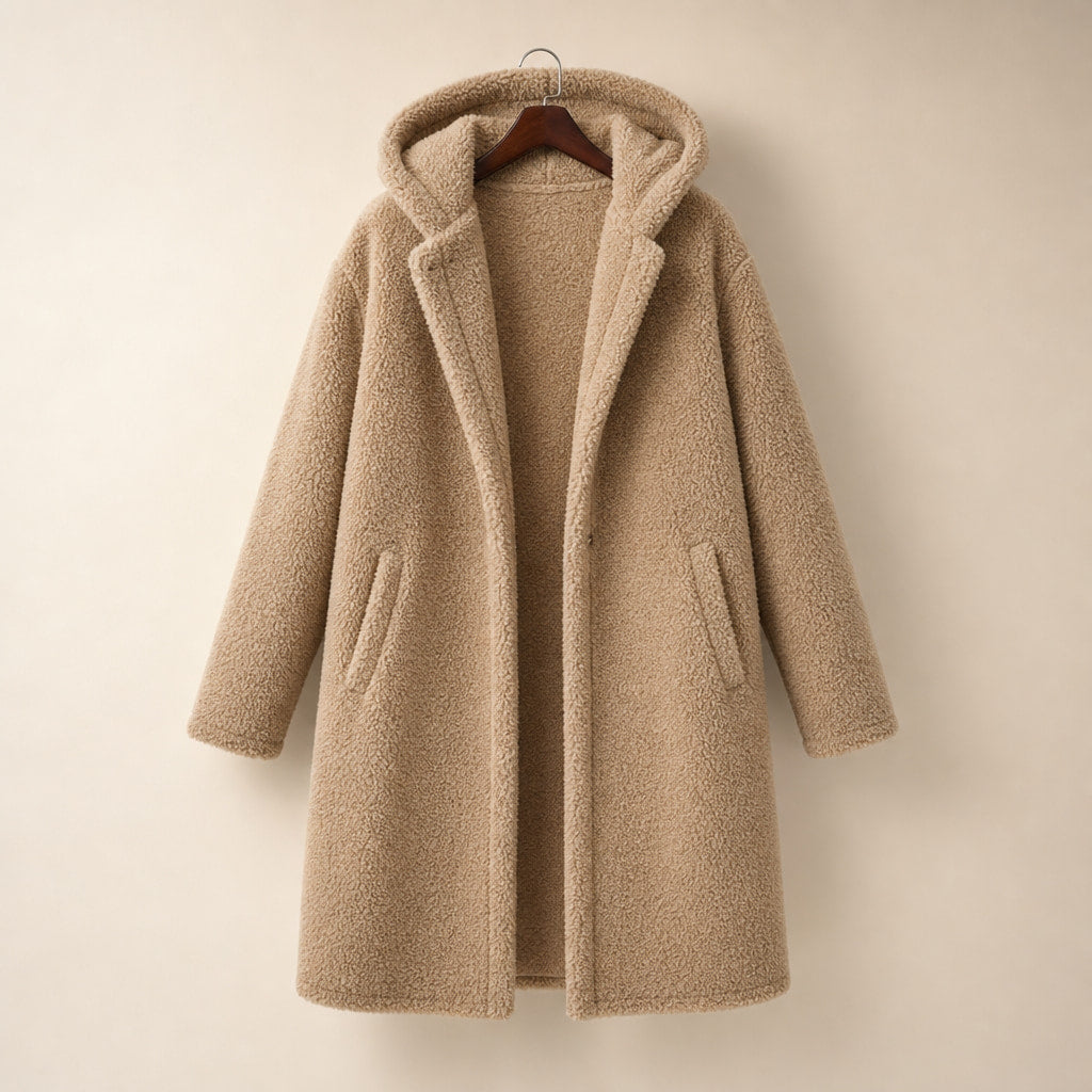 Warm Long Teddy Coat with Luxurious Fleece Lining For Women Beige – Product Photo