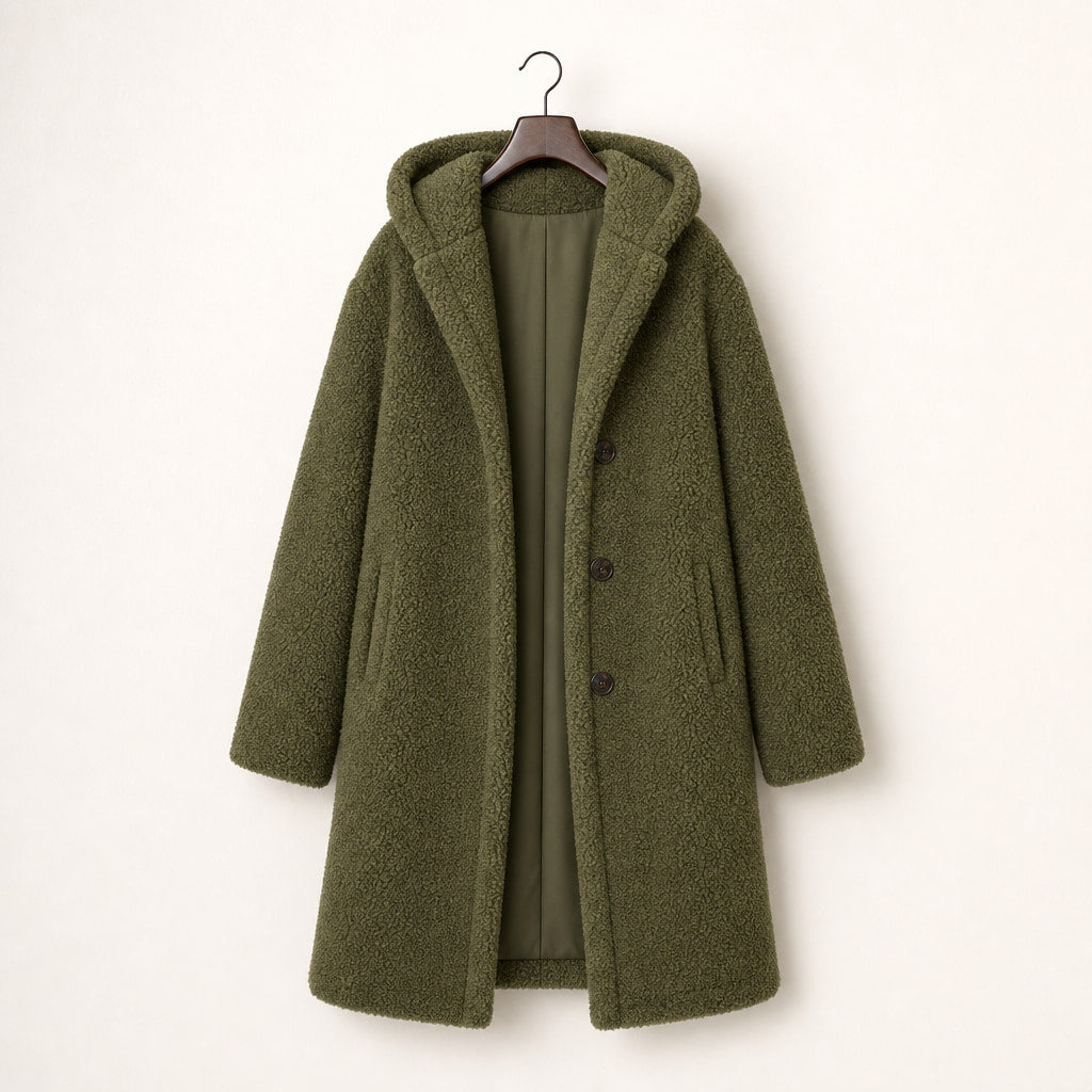 Warm Long Teddy Coat with Luxurious Fleece Lining For Women Green – Product Photo
