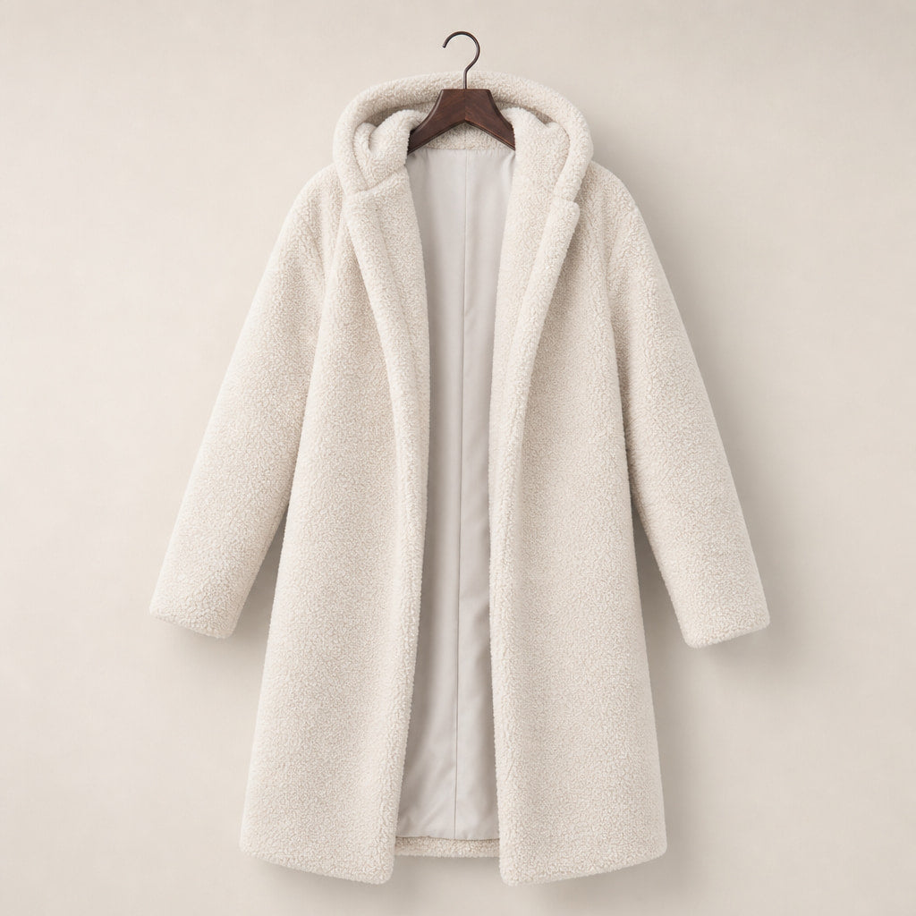 Warm Long Teddy Coat with Luxurious Fleece Lining For Women White – Product Photo