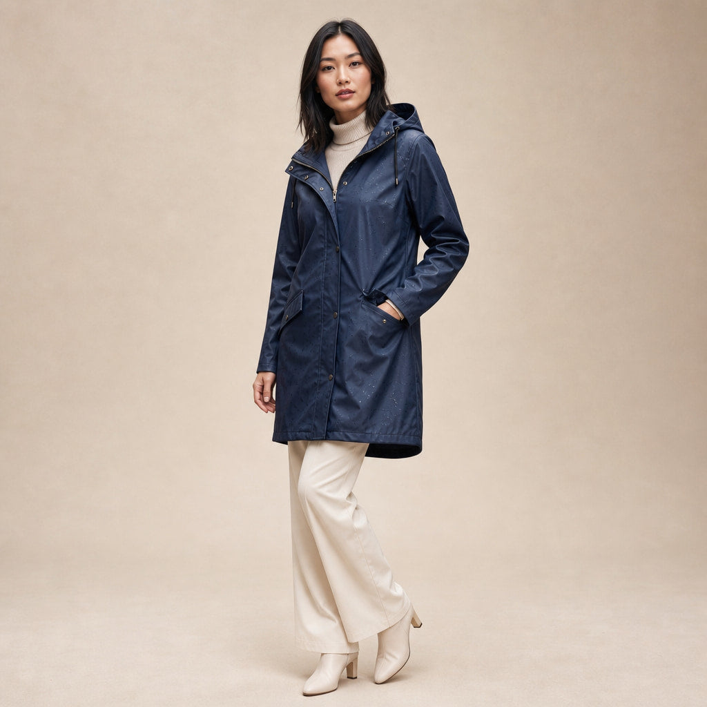 Waterproof Jacket For Women Navy Blue – Side Angle View
