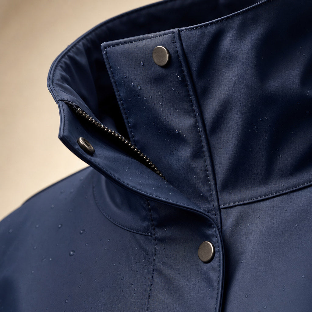 Waterproof Jacket For Women Navy Blue – Fabric and Detail Close-Up