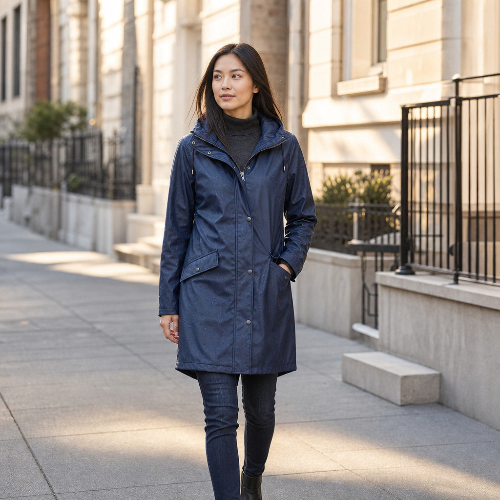 Waterproof Jacket For Women Navy Blue – Styled Editorial Shot