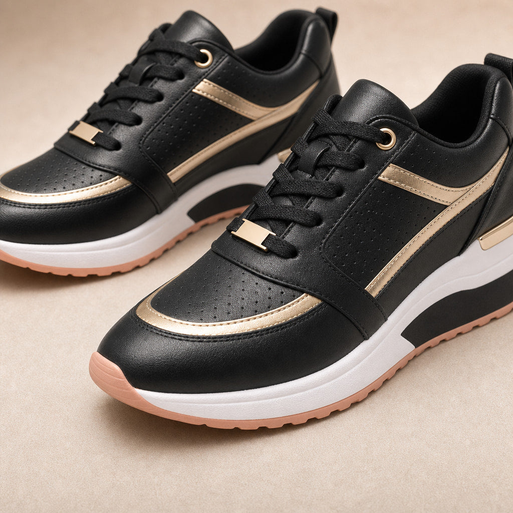 Wedge Sneakers For Women Black – Fabric and Detail Close-Up