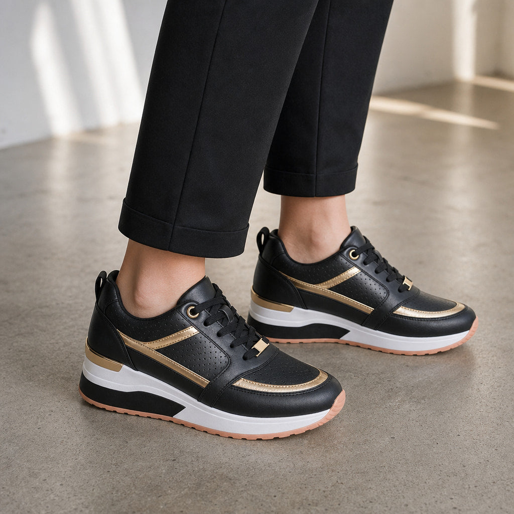 Wedge Sneakers For Women Black – Styled Editorial Shot, Detail
