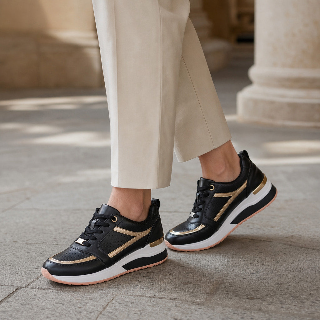 Wedge Sneakers For Women Black – Styled Editorial Shot