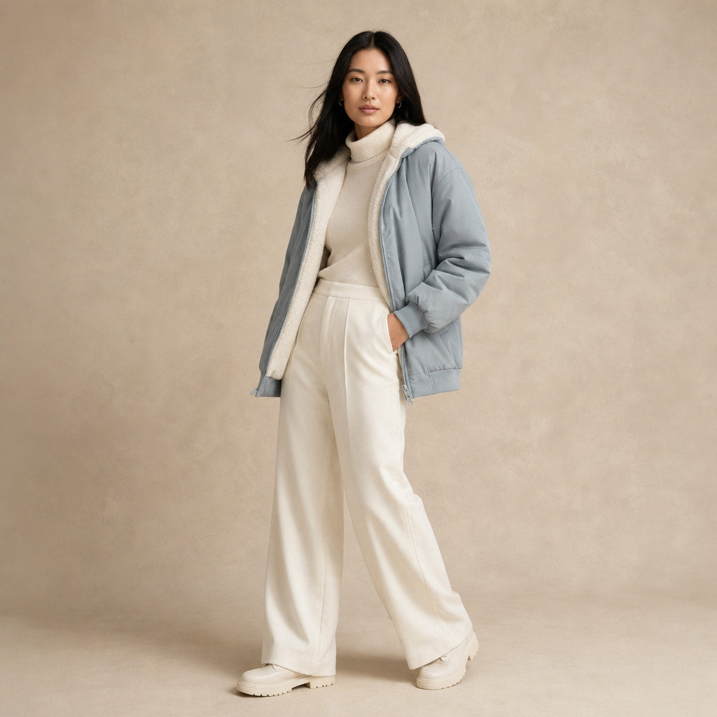 Winter/Autumn Comfort Bomber Jacket For Women Grey – Side Angle View