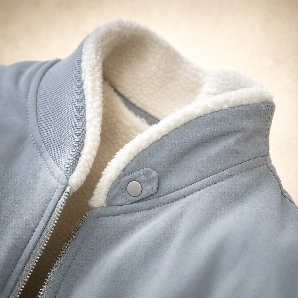 Winter/Autumn Comfort Bomber Jacket For Women Grey – Fabric and Detail Close-Up