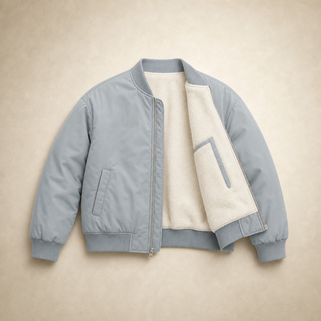 Winter/Autumn Comfort Bomber Jacket For Women Grey – Flat Lay Product Photo