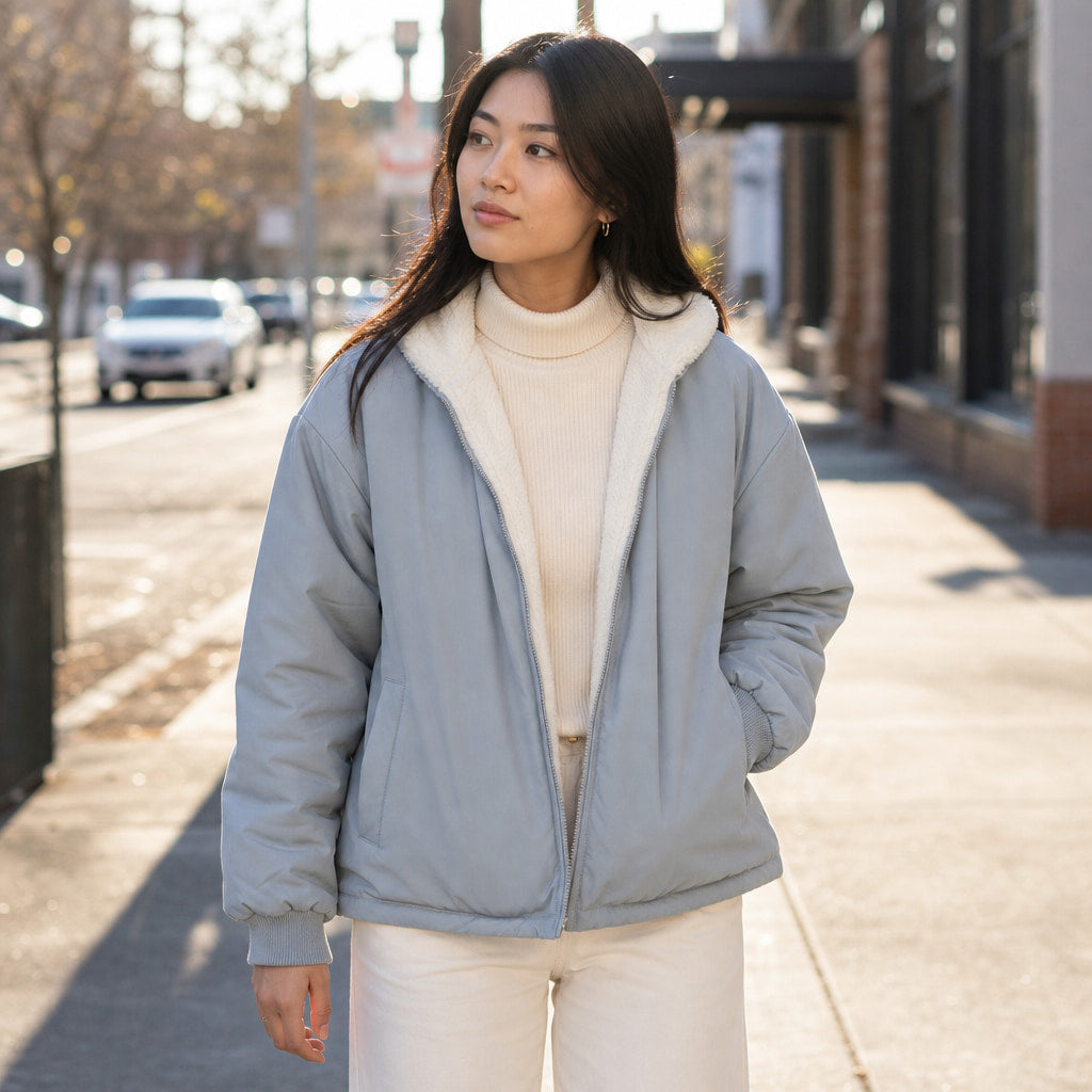 Winter/Autumn Comfort Bomber Jacket For Women Grey – Styled Editorial Shot