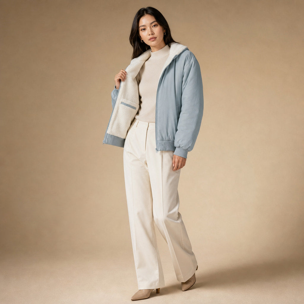 Winter/Autumn Comfort Bomber Jacket For Women Grey – Interior Lining Detail