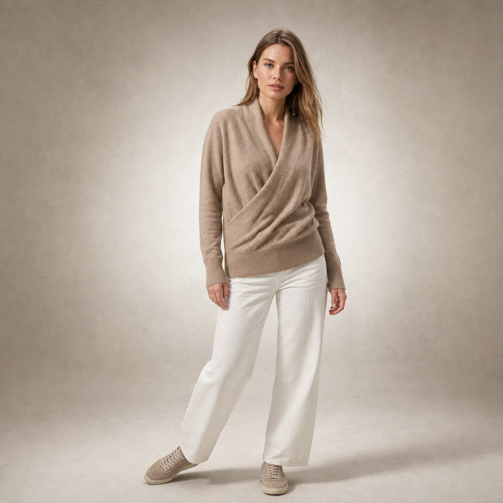 Wool Sweater For Women Beige – Side Angle View