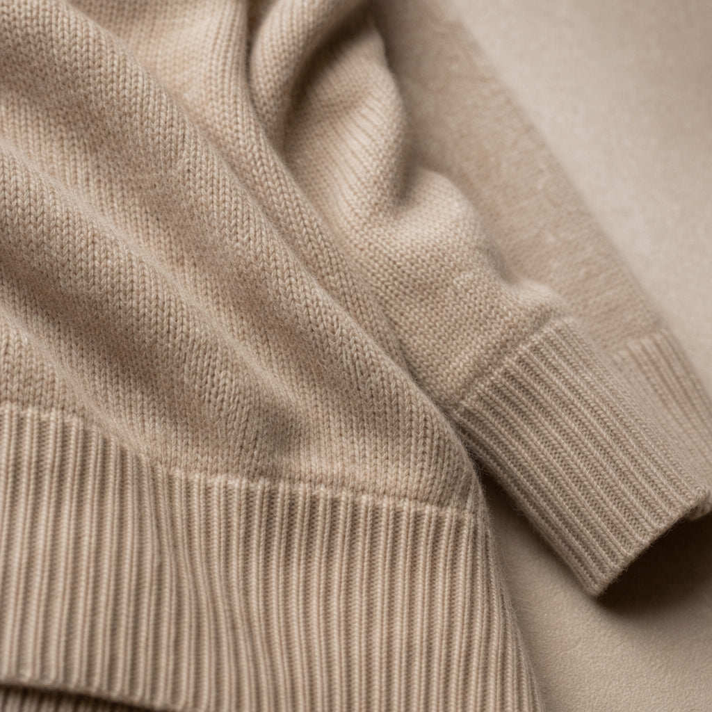 Wool Sweater For Women Beige – Fabric and Detail Close-Up