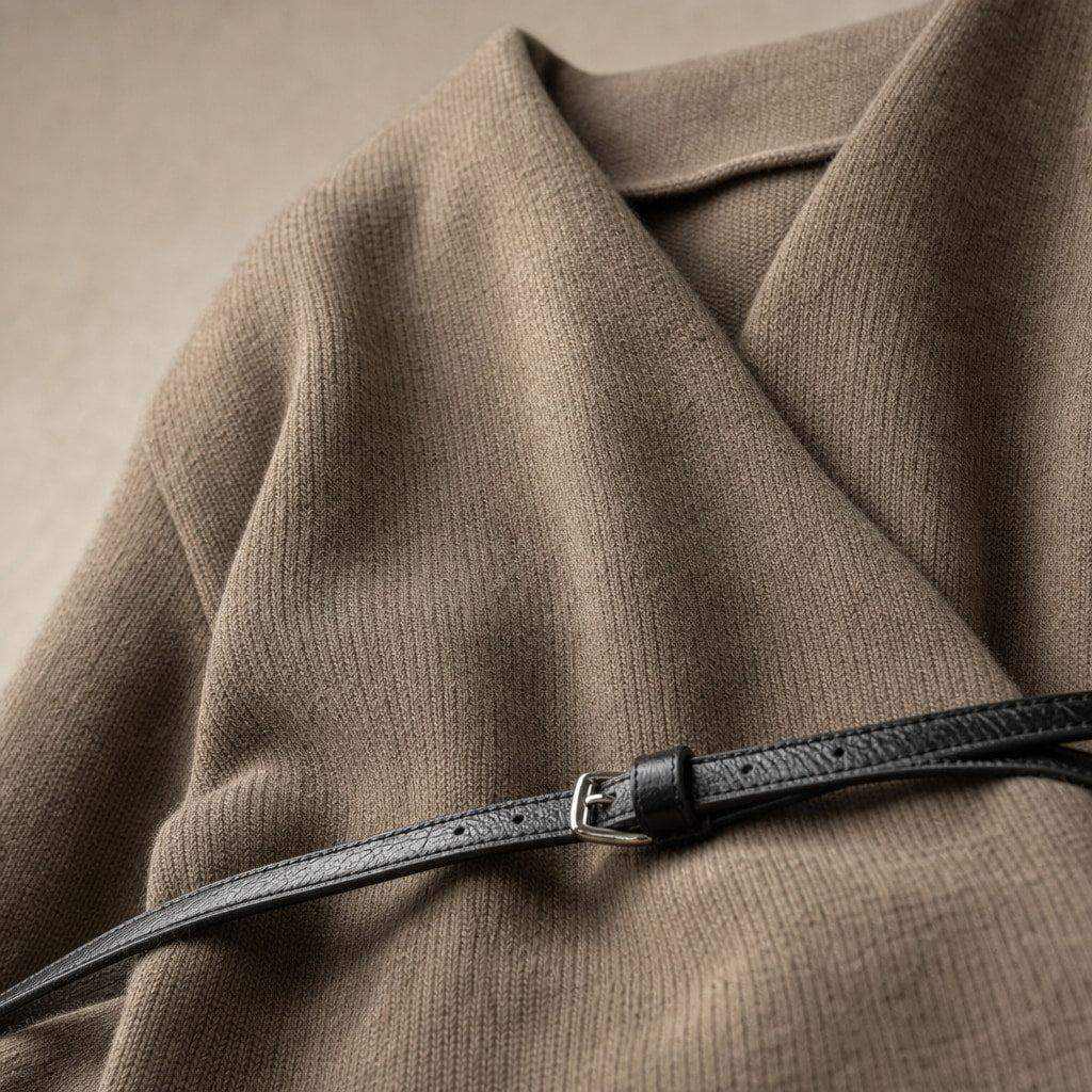 Elegant Belted Wrap Sweater for Women Khaki – Fabric and Detail Close-Up