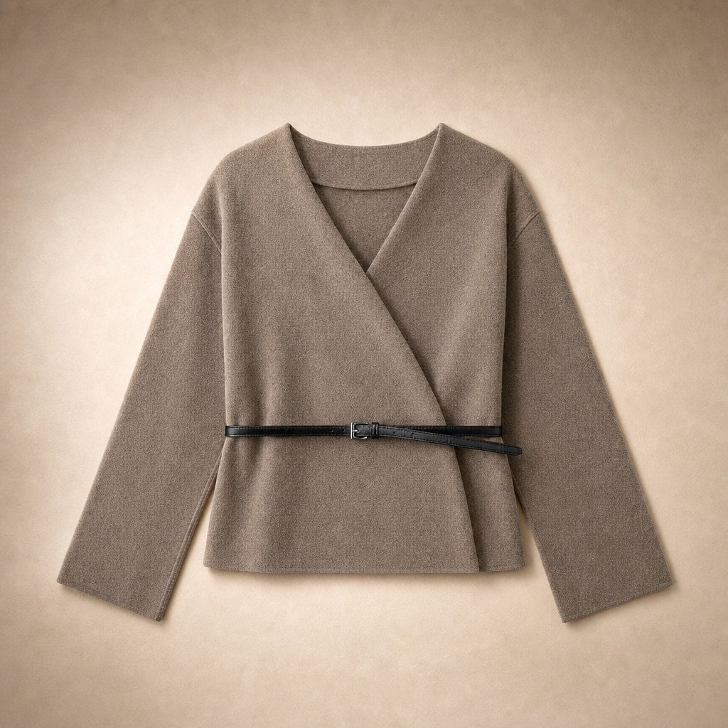 Elegant Belted Wrap Sweater for Women Khaki – Product Photo