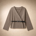 Elegant Belted Wrap Sweater for Women Khaki – Product Photo