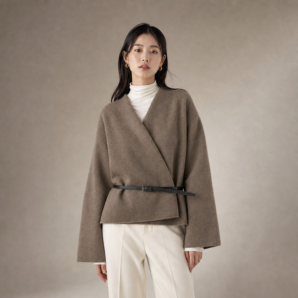 Elegant Belted Wrap Sweater for Women in Khaki – Mampierimoda Premium Womenswear