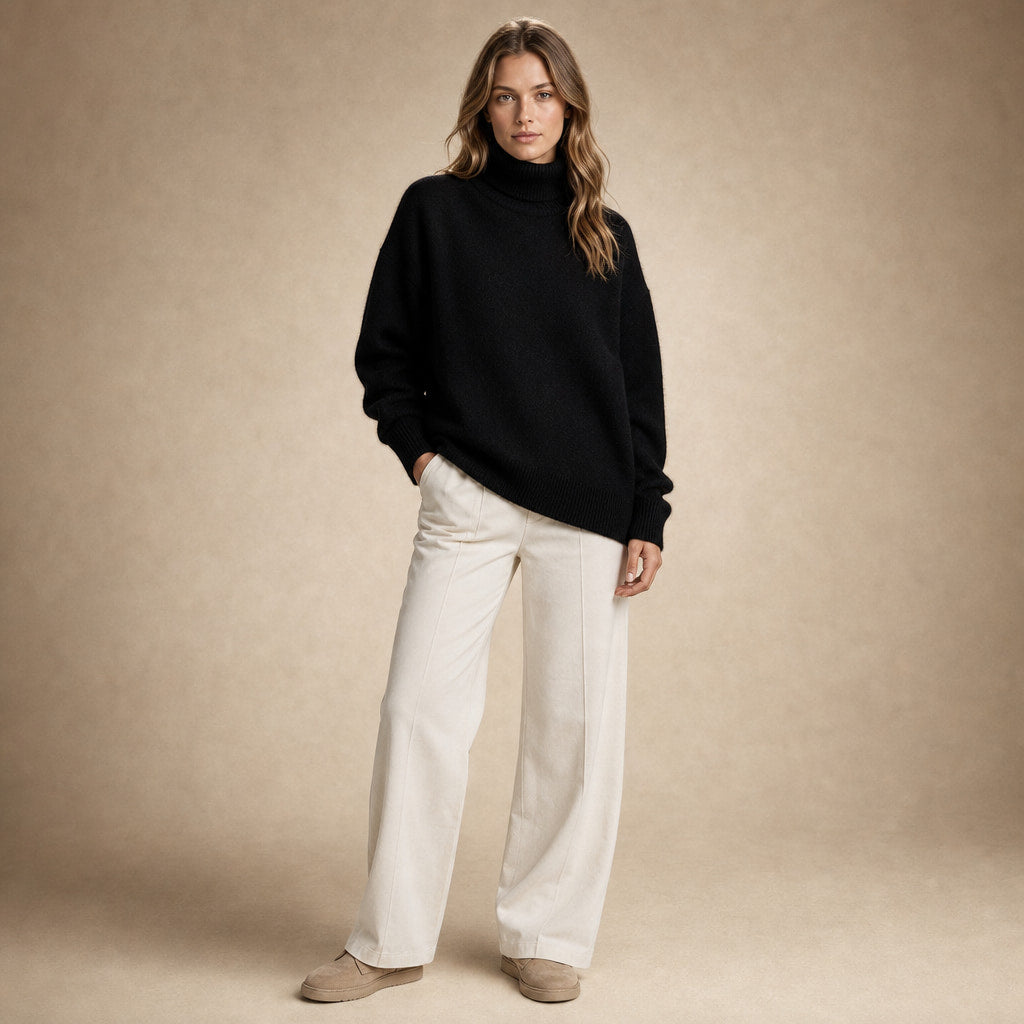 Elegant Cashmere Sweater for Women Black – Full Look