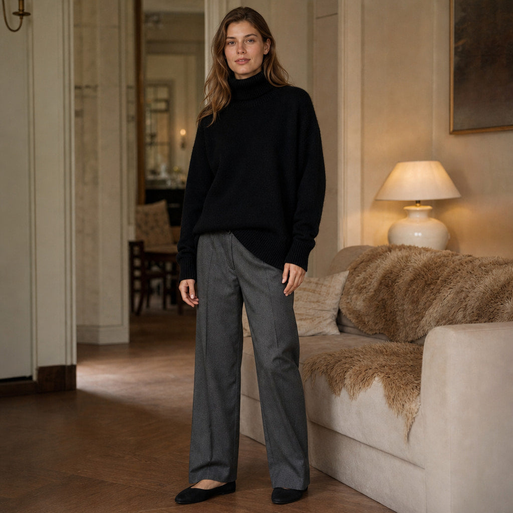 Elegant Cashmere Sweater for Women Black – Styled Editorial Shot