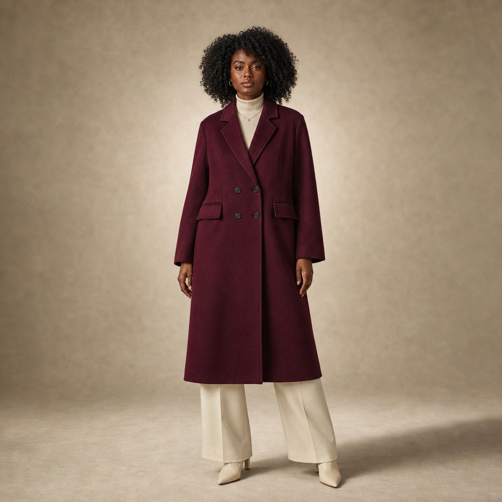 Elegant Double-Breasted Trench Coat for Women in Bordeaux – Mampierimoda Premium Womenswear