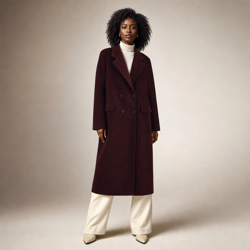 Elegant Double-Breasted Trench Coat for Women in Coffee – Mampierimoda Premium Womenswear