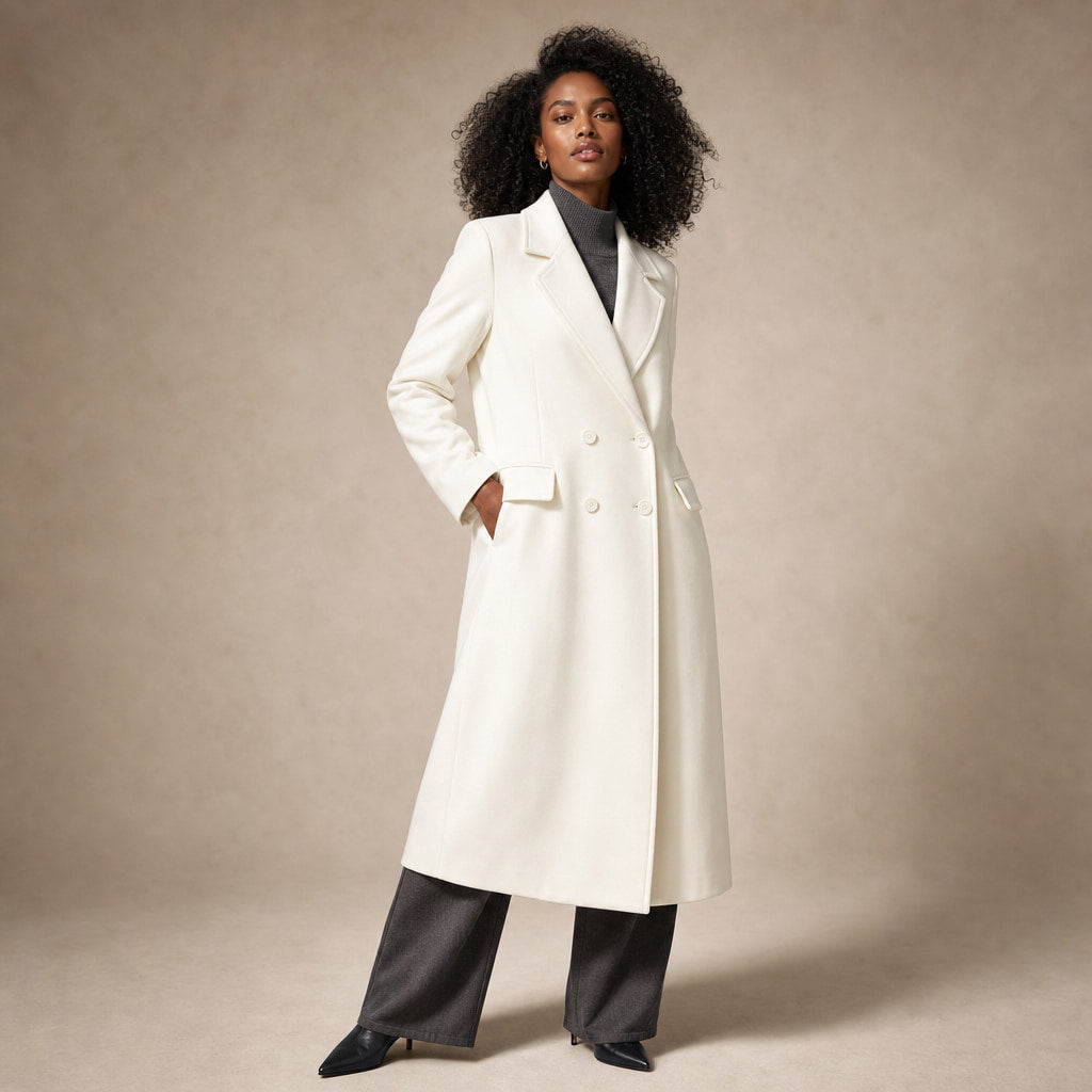 Elegant Double-Breasted Trench Coat for Women White – Side Angle View