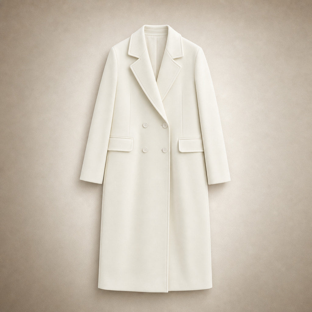 Elegant Double-Breasted Trench Coat for Women White – Flat Lay Product Photo
